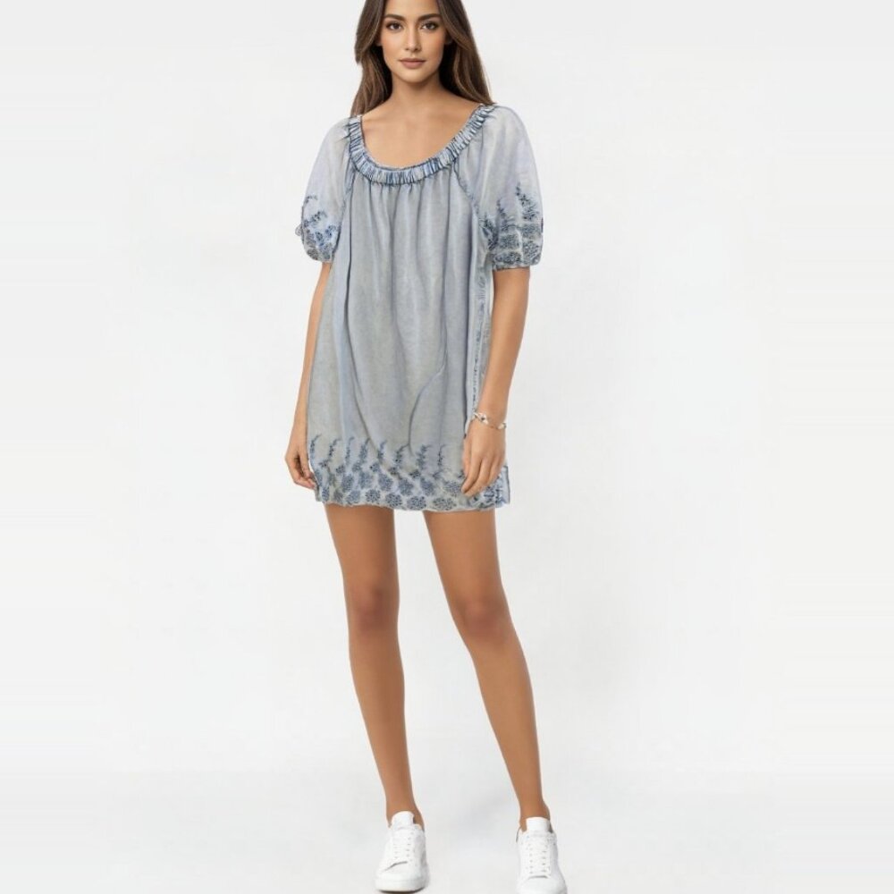 D&Kade Eyelet Embroidered Detailed Chambray Short Sleeve Dress Large - Picture 7 of 7